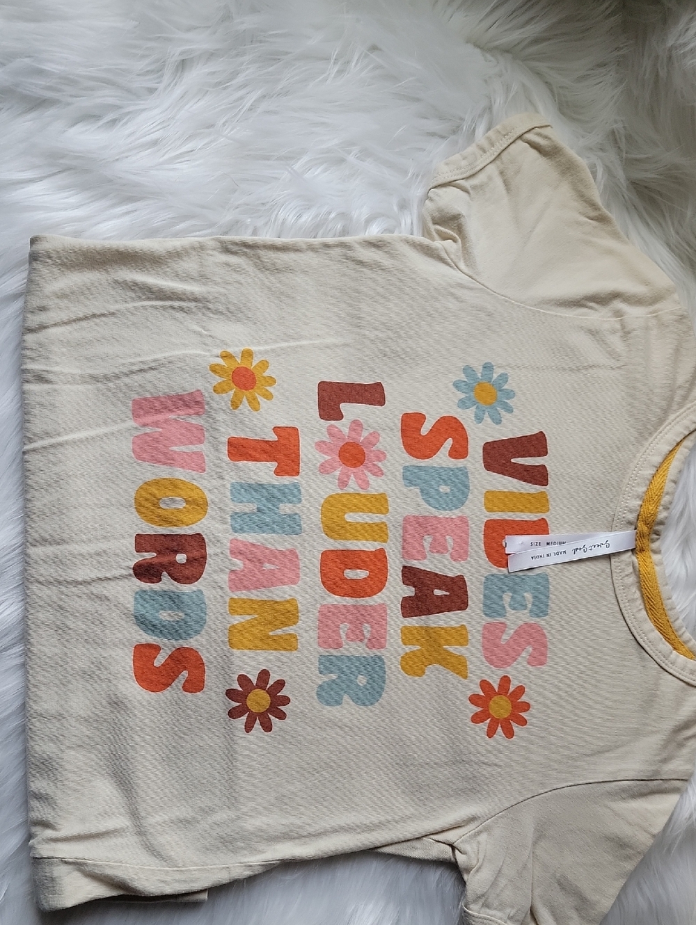 Kids Short Sleeve Tee - Cream "Vibes Speak Louder Than Words"